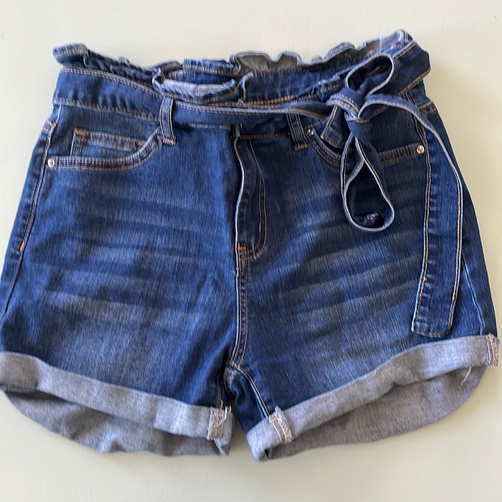 High Waisted Paper Bag Jean Shorts